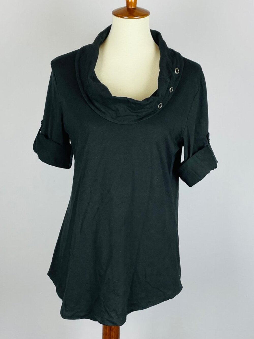 Neon Buddha Cowl Neck Top Sz M Tab Sleeve Boho Chic Lagenlook Casual Athleisure